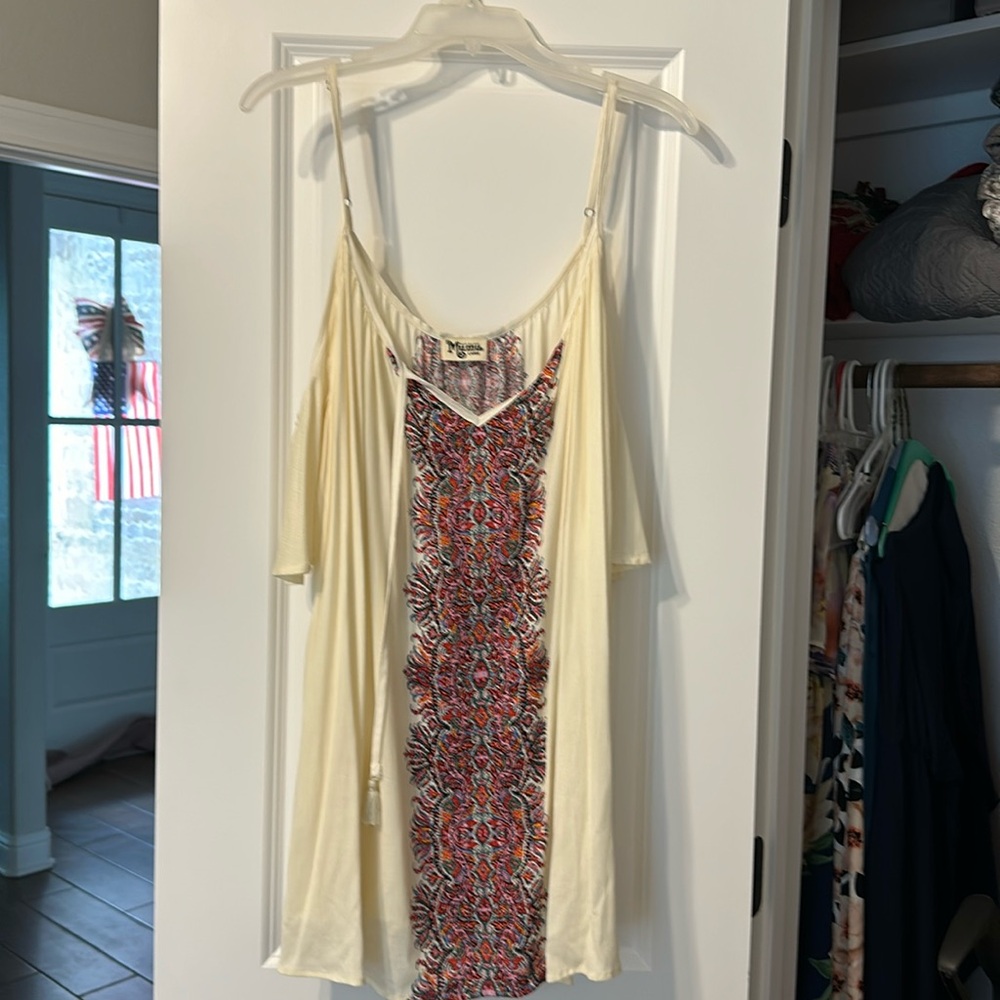 Show me your mumu bonnaroo cold shoulder dress in island fever cloud size large